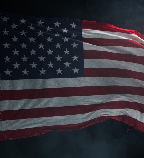 American flag flying to the right