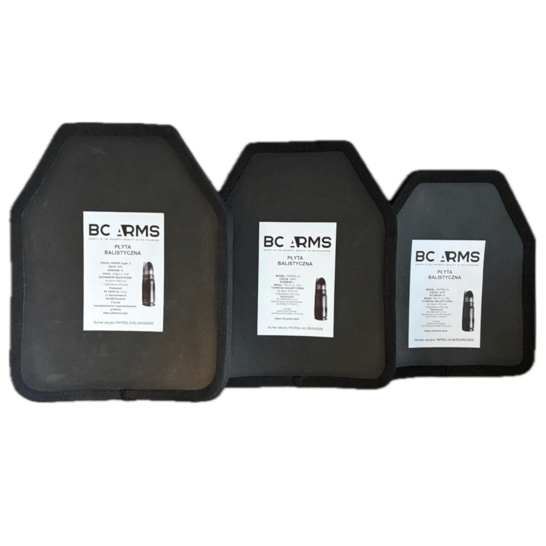 Three PATROL plates in size lineup, XL to M